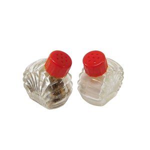 Red Individual Salt Pepper Shaker Set Fan / Shell  Glass With Red Lids Art Deco